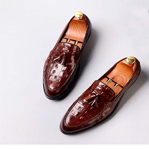 Burnished Crocodile Oxford for Men Formal Shoes Slip On Tassels Round Toe Block Heel Solid Color Casual Business Low Top2