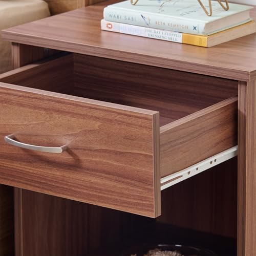Image of Home Centre Helios Alton Arvis Bedside Table with Drawer| Engineered Wood Premium Bedside Table with Drawer | Walnut Colour| 1 Year Warranty