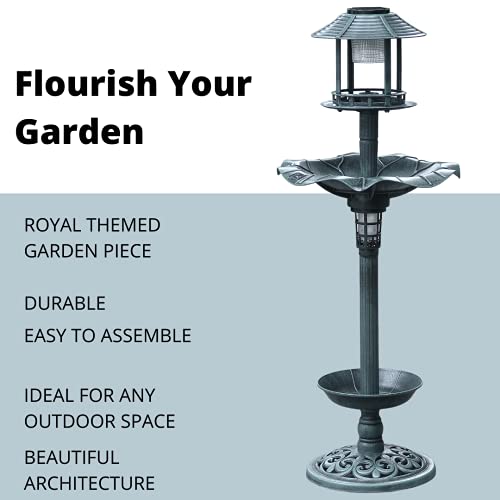 Btexpert Bb5170 Birdbath Vintage Green Solar Lighted Pedestal Bird Bath Garden Fountain Decoration Planter Accents #TOP1