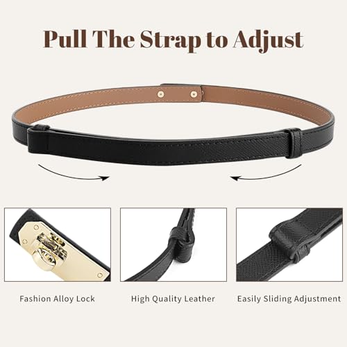 TINIDI Adjustable Skinny Leather Belt for Women - Alloy Turn-Lock Buckle, Thin Waist Belt for Dresses Jeans Coats3