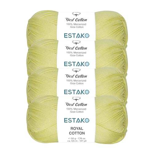 Image of Estako Royal Cotton, (4 Skeins Pack) 100% Mercerized Giza Cotton Yarn, Soft, Super Fino for Crochet and Knitting (4 x 1.76 Oz) / (4 x 137 Yrds) (5059 - Light Yellow)