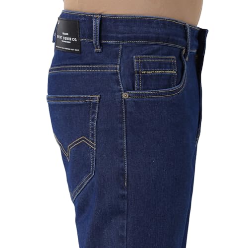 Image of Wert Men's Dark Blue (denimix) & Ice Colour Jeans, Regular Fit, Contrast Stitching,