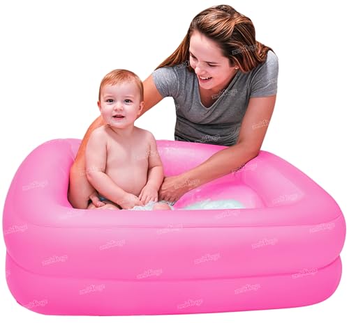 Image of Zest 4 Toyz Bathtub Swimming Pool for Kids Inflatable Pool Outdoor Water Pool Bathtub Baby Bathing Swimming Tub for Kids 0-3 Years 90L x 90W x 23H cm (Pink)