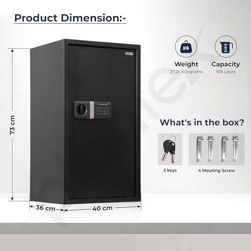 Image of Plantex 106 Ltr. Safe Locker For Home /Digital Locker /Electronic Safety Locker with Master & User Dual Code Access with Emergency Key /2 Years Warranty By Plantex (Black)