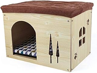 SONGWAY Cat Pet Bed House- Footstool Style Cat Cave Puppy Kennel, Foldable Pet House with Free Pet Cushion for Small Dogs Cats Rabbits Creative Wood Sitting Stool for Living Room Bedroom, Natural XL