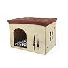 SONGWAY Hundehütte aus Holz mit Matratze – Abnehmbare Katzenhaus im Form von Schuhocker Innenraum Hundehütte Haustierhaus für Katzen, Welpen, Hund Kleintiere Haustiernest zur Vier Jahreszeiten, L