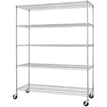 Trinity EcoStorage Heavy Duty 5-Tier Adjustable Wire Shelving with Wheels for Kitchen Organization, Garage Storage, Laundry Room, NSF Certified, 800 to 4000 Pound Capacity, 60 by 24 by 72, Chrome