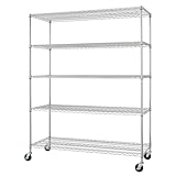 Trinity EcoStorage Heavy Duty 5-Tier Adjustable Wire Shelving with Wheels for Kitchen Organization, Garage Storage, Laundry Room, NSF Certified, 800 to 4000 Pound Capacity, 60” by 24” by 72”, Chrome
