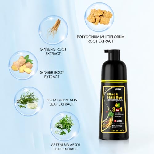 Image of Ivnil Black Hair Dye Shampoo 3 in 1 Hair Color Shampoo gray coverage 400ml
