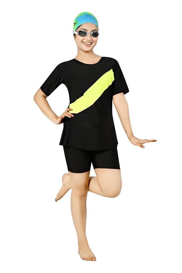 Women Frock Style with Inner Short One Piece Swimming Costume | Swimsuit for Women-(SIze-42 inch) Black-image-32