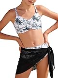 GRACE KARIN Swimsuit for Teens Bikini Set Bathing Suit Tankini Swimwear Girl Fashion Clothes with Cover Up Skirt Size 10