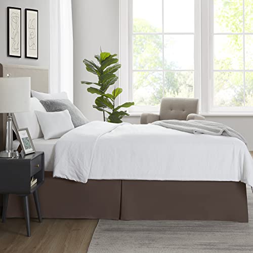 Image of Nestl Dark Brown Full XL Bed Skirt - Full XL Size Bed Skirt 14 Inch Drop - Brushed Microfiber Bed Skirts - Hotel Quality Pleated Bed Skirt - Shrinkage & Fade Resistant