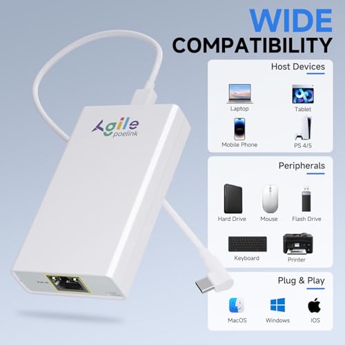 Adaptador Gigabit PoE a USB C con carga de 23W y transferencia de datos RJ45 para tableta 4