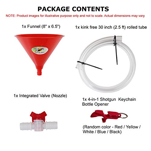 Beer Bong Funnel with Valve - USA Made Extra Long 2.5 feet (30 inch) Kink Free Tube - Shotgun Keychain Tool Bottle Opener - Premium Funnel for Beer Drinking Games, College Parties, Spring Break - Thumbnail 3