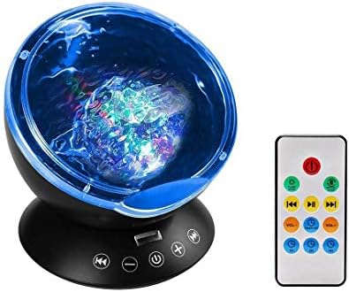 Number-One Ocean Wave Projector Lamp, Built-in Mini Music Player TF Card Slot, 4 Sounds, 7 Colorful Light, 1H/2H/4H Timer Remote Control Projection Sleep Christmas Nightlight for Baby Kids Adults Bedroom (Black)