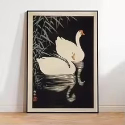 Toile oies chinoises blanches tableau animaux vintage pour decorer la maison