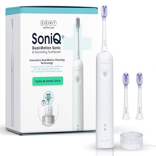 ZENT SoniQ+ Cepillo dental sónico con movimiento giratorio de 60°, 5 modos de funcionamiento, para dientes sensibles, alta impermeabilidad IPX7, cargador de inducción incluido, blanco