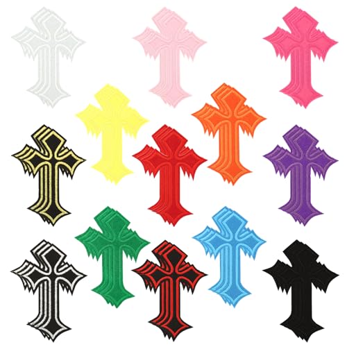 39 Pcs Chrome Heart Patches Cross Iron On Hearts Decorative Repair Patch Stickers for Clothing Jeans Hats Backpacks Jackets Shirts (Multicolor