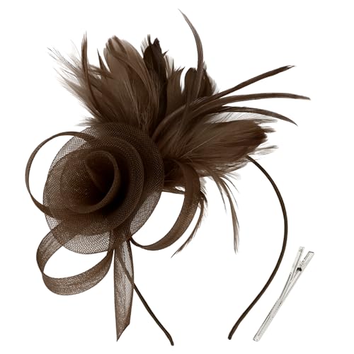 AMCAMI Fascinators Hats with Feather for Women 2025 Derby Hats Tea Party Hat with Headband and Clip...