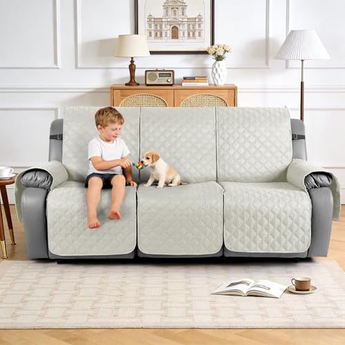 Image of TAOCOCO 100% Waterproof Recliner Covers With Leg Straps, Reversible Recliner Couch Cover For Reclining Chair, Washable Couch Protector For Pets Kids (3 Seater, Off White)