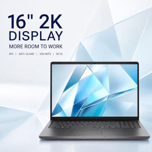 Image of Dell Pro 16 Business Laptop, 16 inch 2K IPS Anti-Glare Display, Intel Core 5 120U 10-Core, 16GB DDR5 RAM, 1TB PCIe NVMe SSD, Backlit Keyboard, Numeric Keypad, Thunderbolt 4, Wi-Fi 6E, Windows 11 Pro