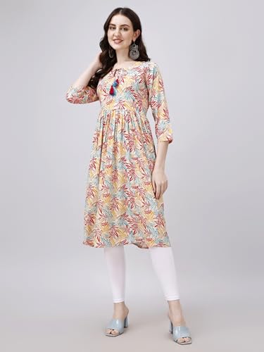 Image of OBF Women's Rayon Printed Anarkali Kurti Multicolour
