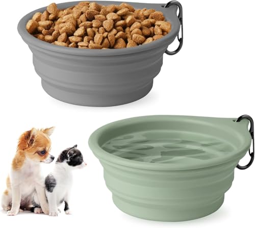 Image of FURCO Foldable Dog Cat Bowls, Non-Toxic & 100% Safe BPA Free, Food-Grade, Portable Bowl for Small to Medium Sized Dogs and Cats with Carabiner Clip for Traveling, Home use, 2 Pcs of 400 ml Bowl