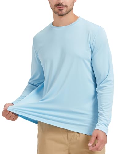 Men's Rash Guard Shirts Swim Shirts UPF 50+ UV Sun Protection Long Sleeve Shirts Lightweight Quick Dry Light Blue S4
