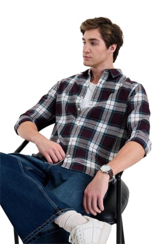 Image of SNITCH Men Casual Shirt | Regular Fit Full Sleeve Spread Collar Plaid Checks Style | 100% Cotton Twill & Breathable Fabric, Social Outings & Office