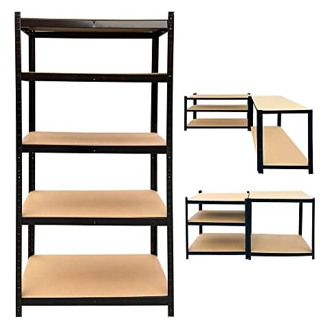 AUTOFU Garage Storage Shelves Metal Shelving Unit 5-Tier Rack Shelf Free Standing Utility Racking for Shed Warehouse Basement Kitchen Closet Pantry 39" W x 20" D x 77" H Black Cover