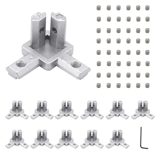 Image of 12pcs 2020 3-Way Angel Bracket Corner Connector 2020 A num Extrusion Hardware T-Slot Accessories V-Slotted with Screws for 2020 A num Profile 3D Printer Frame Parts Silver