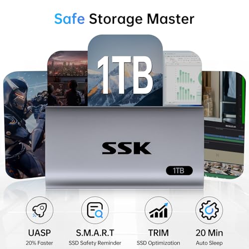 image for SSK 1TB SSD External Hard Drive, Portable SSD Up to 550MB/s Fast Solid