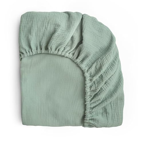 Image of mushie Extra Soft Muslin Fitted Crib Sheet | 192 Thread Count | 28"x 52" (Roman Green)