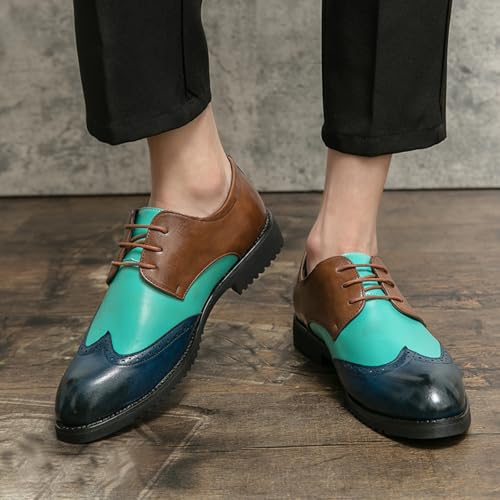 Mens Retro Brogue Multicolor Leather Dress Oxfords Shoes Low Top Non-Slip Pointed Toe Casual Wingtip Derby Shoes for Formal Business Wedding2