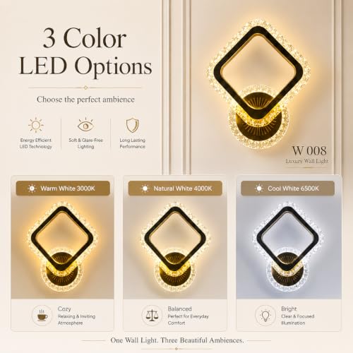 Image of Luxury Crystal LED Wall Light for Bedroom, Living Room & Hallway | Modern Diamond Design Decorative Wall Lamp | Warm White LED Wall Sconce | Premium Metal & Crystal Indoor Lighting