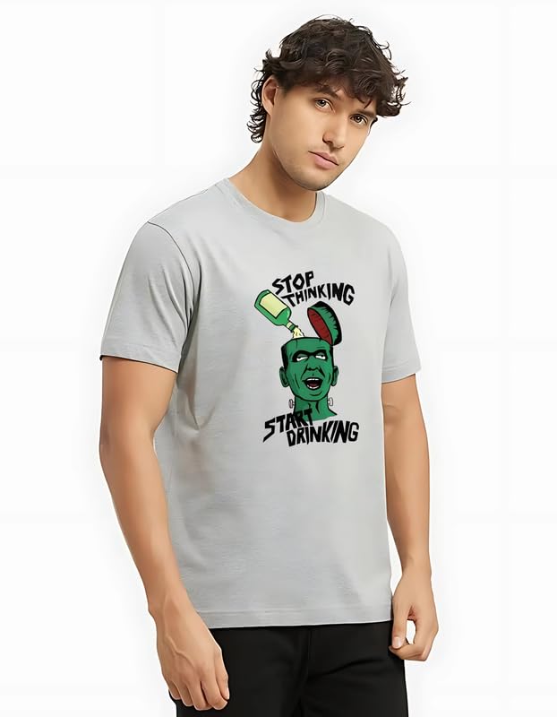 Pranwan Clothing Stop Thinking Graphic Printed T-Shirt for Men | 180 GSTOPTHINK_ Pure Cotton Regular Fit Casual Tee for Boys & Men | Stylish Streetwear Round Neck Half Sleeve T-Shirt Grey-image-26