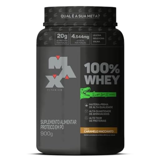 Whey Protein 100% Linha Dino Pote 900g Sabor Caramelo Macchiato Max Titanium