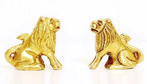 Image of Brass Sitting Lion Statues - Set of 2 Miniature Royal Lion Figurines for Office Desk Decor, Home Accents and Protective Vastu Showpieces (3.5 cm)