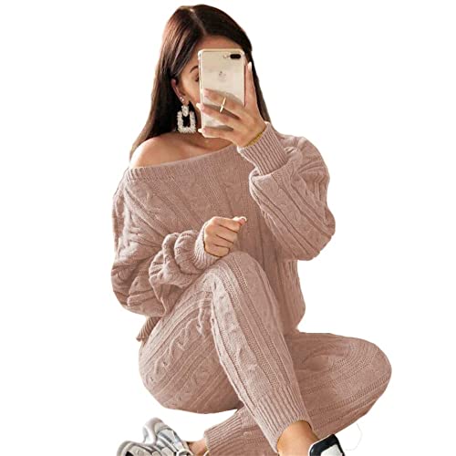 Womens Fall Knit 2 Piece Outfits Sweater Shirt Top + Bodycon Long Pants Casual Jumpsuit Romper Plus Size #TOP1