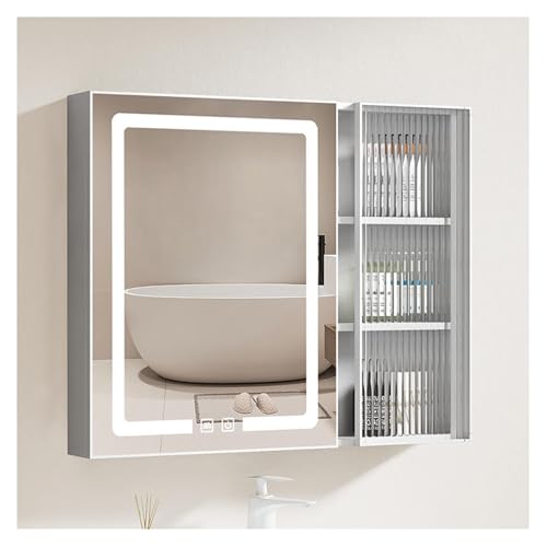 Armadietto da bagno moderno con specchio a LED con contenitore, specchio da parete per risparmiare spazio ed elegante arredamento