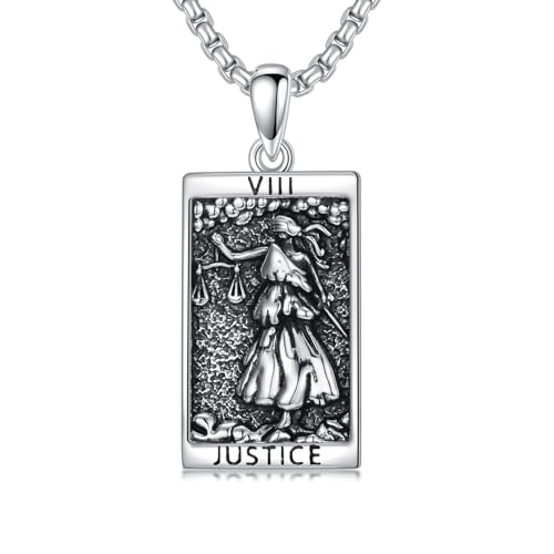 Collier Balance en argent sterling 925 avec pendentif tarot pour homme et femme