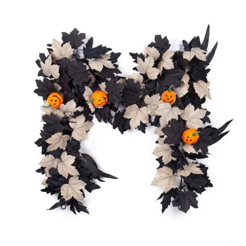 Guirnalda de hojas artificiales de Halloween montada en la pared, hecha de plástico con follaje entrelazado, diseñada para complementar la decoración interior de otoño y Acción de Gracias