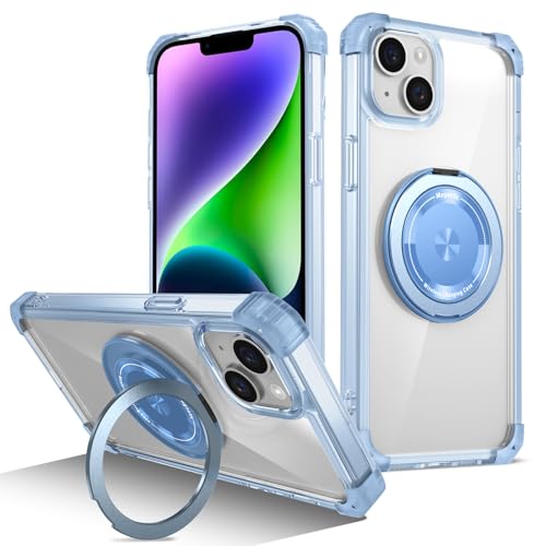 Coque iPhone 15 anti-choc bleu Golden Shield avec anneau rotatif 360