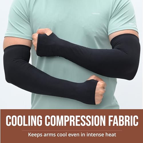 Image of UV Sun Protection Arm Sleeves for Men & Women - UPF 50+ Cooling Hand Cover for Biking, Cricket, Driving & Cycling - Tan Protection Guard