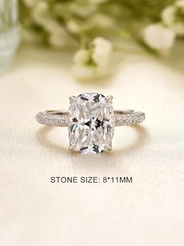 4CT/7CT Elongated Cushion Cut Promise Ring for Women, Simulated Diamond Ring, 925 Sterling Silver 18K White Gold/Yellow Gold Plated Engagement Rings2