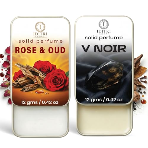 Image of IDITRI EXPORT Solid Perfume |V Noir&Rose & Oud Alcohol Free Wax Perfume Balm, Long Lasting | Pocket Tin 12g, Pack Of 2| Non Greasy Smooth Glide, Travel Friendly Men And Women