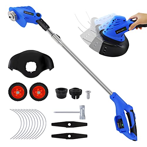 Cortacésped 3 en 1, Cortador de Hierba y Hierba de jardín Ligero, cortacésped eléctrico, Alimentado por batería inalámbrico, con 2 baterías y Rueda de Lana Cover