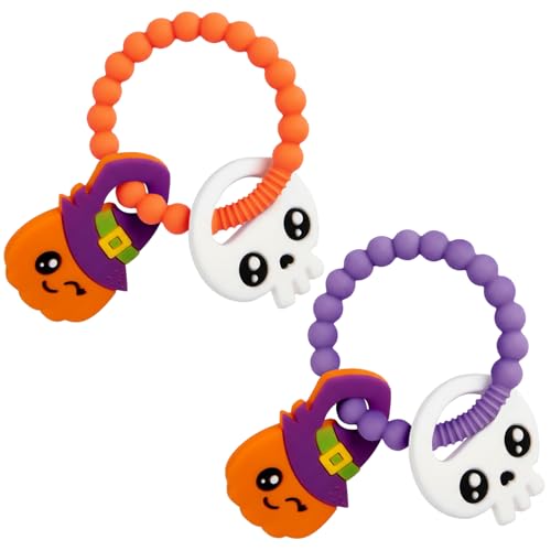 Image of HONGTEYA 2 PCS Halloween Baby Pumpkin Teether, Silicone Baby Teething Toys, Girl or Boy Halloween Gifts BPA Free Chew Toys, Nightmare Before Christmas Gifts
