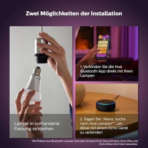 Philips Hue Starterpaket E27 mit 3 Filament-Standardlampen A60, Warmweißes Licht, Hue Bridge und Dimmschalter - White Filament Smarte Lichtsteuerung über Sprache und App - 6