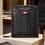 メンズジッパーショートレザー財布、クラシックブラックレザーオーガナイザー(ブラック)